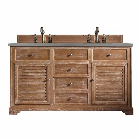 JAMES MARTIN VANITIES Savannah 60in Double Vanity, Driftwood w/ 3 CM Grey Expo Quartz Top 238-104-5611-3GEX